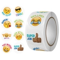 Roll of colorful reward emoji stickers with encouraging English praise for students - 8 Designs Expression Combination (C77) / 25mm/500 Stickers
