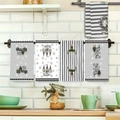 Set of four Christmas kitchen towels with gnomes and trees hanging in a rustic kitchen - Grey Truck and Deer Head Style (MJBT66-76) / 4 Pieces/Pack (40*60cm)