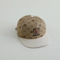 Detail of embroidered bear and magic text on khaki hip hop flat brim hat for kids - 52-54cm (3-8 Years) / Khaki