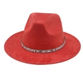 Detail of red fedora hat featuring a snakeskin pattern band and shimmering rhinestones - Orange Red (Snake Pattern)