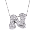 Silver letter N necklace with sparkling cubic zirconia pavé in cursive font - Letter N / Silver