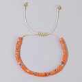Bohemian adjustable bracelet with orange marble beads and golden spacers on beige cord - Orange White Marble Beads-Beige Cord-Single Bracelet