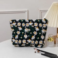 Schwarze Kosmetiktasche aus Canvas mit Gänseblümchen-Stickerei und Reißverschluss - Clutch Bag / Schwarz