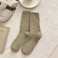 Thick plush winter crew socks in olive brown faux mink fur for warm indoor comfort - One Size / Light Gray