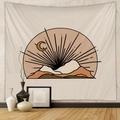 Detail of Boho wall tapestry with minimalist sun and mountain landscape on fabric - Billion (75)