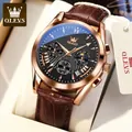 Men's chronograph watch with rose gold case, brown leather strap and black dial - Rose Gold Case Black Dial Brown Leather Strap
