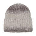 Close-up of chunky ribbed knit beanie with gradient ombre colors and fuzzy texture - M (56-58cm) / Dark Taupe Beige Ombre