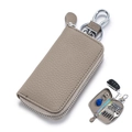 Custodia per chiavi auto in vera pelle beige con cerniera e sei ganci interni - Grigio elefante