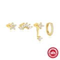 Set of four gold-plated S925 sterling silver earrings with white zircon and star patterns - Gold Style 4