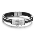 Herren Ankerarmband aus geflochtenem schwarzem Leder und Edelstahl in Silberoptik - Stahlanker-Stil (KB156588)