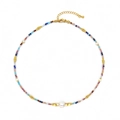 Colorful natural stone beaded necklace featuring a central pearl and gold-plated clasp - Multicolor Natural Stone With Freshwater Pearl