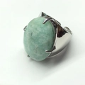 Polished silver ring featuring an oval light green natural stone with four-prong setting - Adjustable Open / Amazonite-Silver