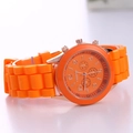 Detail of Geneva orange silicone sports watch with rose gold case and quartz dial - Orange