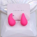Fashionable fluorescent pink teardrop stud earrings with a matte textured finish - Rose Red
