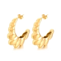 French style vintage C-shape irregular plaid earrings in polished golden finish - Croissant Ripple Design Style (KE109239-MI)