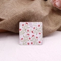 Square earring display card with red flower pattern and dual holes on 400g paperboard - Floral Sea Series No. 13 - Red Flowers Green Leaves
