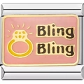 Italian modular charm in silver steel with pink enamel and diamond ring design - 0013-pink Bling Silver Trim 1 Section