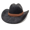 Detail of black cowboy hat featuring snakeskin texture and brown woven leather band - M (56-58cm) / Snake Pattern Black