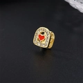 Golden hip hop single tooth grill with a red heart and micro-pave cubic zirconia - Enamel Heart / Gold