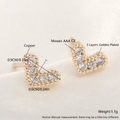 18k gold plated copper V-shape heart studs with AAA cubic zirconia mosaic - V-Shape