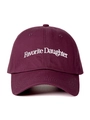 Detailed close-up of Favorite Daughter embroidery on a burgundy cotton baseball cap - Adjustable / Burgundy