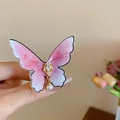Pink butterfly hair clip with rhinestones and faux pearl drop pendant on gradient wings - Butterfly Duckbill Clip / Pink