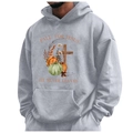 Grauer Fleece-Hoodie mit Fall For Jesus Kürbis-Print und Kordelzugkapuze - S / Fall for Jesus Druck / Grau