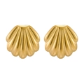 Dettaglio macro di orecchini a ventaglio placcati oro con sottili trame verticali - Stile Conchiglia Radiante (B1304G)