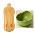 Ensemble cuillère et fourchette bébé jaune en PPSU avec bol à ventouse vert - Fourchette Cuillère Orange + Boîte + Bol en silicone