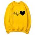 Felpa gialla brillante a maniche lunghe con stampa nera cuore e battito cardiaco - S / Elettrocardiogramma Cuore / Giallo