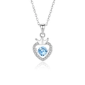Halskette aus S925 Sterlingsilber mit Herz-Krone-Anhänger und blauem Schmuckstein - Platin (Blauer Zirkon)