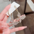 Golden butterfly hoop earrings with S925 silver needle and sparkling crystals inlay - Hollow Full Rhinestone Large Butterfly Hoop Earrings (E0090)