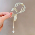 Pinza per capelli a coda di pesce dorata con strass e lunga catena con nappa di perle - J5 Coda di Pesce d'Oro Nappa Molletta a Griffe