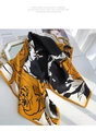 Mustard yellow mulberry silk scarf with black abstract floral pattern for spring - Gold Abstract Floral