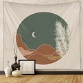 Tapiz bohemio con media luna y montañas en un ambiente de decoración interior minimalista - 73*95CM / Tela Cepillada