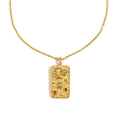 Gold-plated 18K stainless steel square pendant necklace with celestial star and moon motifs - Gold
