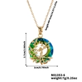 Golden Tree of Life necklace featuring green and blue crystal with size specifications - Light Blue-Green