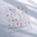 3D embossed nail stickers featuring pink strawberry and bow designs with crystals - TL-291-Strawberry Bow Rhinestone Style