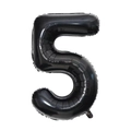 Detailed view of glossy black number 5 foil balloon with realistic texture for party decor - Black Style 5