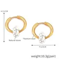 18k gold plated titanium steel hoop earrings with oval white natural stone inlay - Gold White Marble Pattern Large Style (F357)