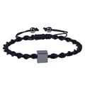 Bracelet tressé noir réglable avec une perle cube gris métallique pour couples - Bracelet en Pierre Magnétique