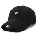 Quick-dry breathable black sports baseball cap with silver R shield logo for sun protection - Black