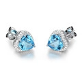 Orecchini a cuore con pietra blu e halo di zirconi bianchi con finitura in argento - Cuore Topazio Blu (4667328572382) / Pietra di Sabbia Blu