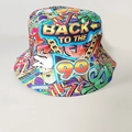Detailed close-up of a 90s retro graffiti reversible bucket hat with vibrant prints - Light 90S