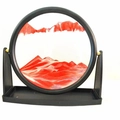 Red and white liquid sand art hourglass with black frame and base for desk decor - 8 Inch Stand Red