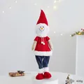 Standing Christmas snowman figurine in red knit hat and blue pants, 60cm height and 430g weight - Standing Snowman in Red Sweater