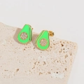 French vintage style avocado stud earrings with green enamel and sparkling zircons - Green