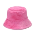 Close-up of vibrant rose pink plush faux fur bucket hat for winter outdoor warmth - Adult size 56-58cm / Rose Red