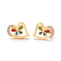 Orecchini a cuore dorati con farfalle in smalto colorato e strass bianchi brillanti - Stile Farfalla Cuore Traforato (KE60918-K)