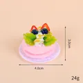 Pink waffle cake keychain with strawberry and cream toppings, 4.0cm wide and 3.0cm high - Gold Bead Chain / 038 Strawberry Fruit Cake